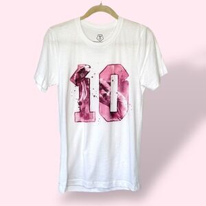 Messi Soccer T-Shirt Number 10 Graphic‎ Tee White Pink Short Sleeve Women's XS